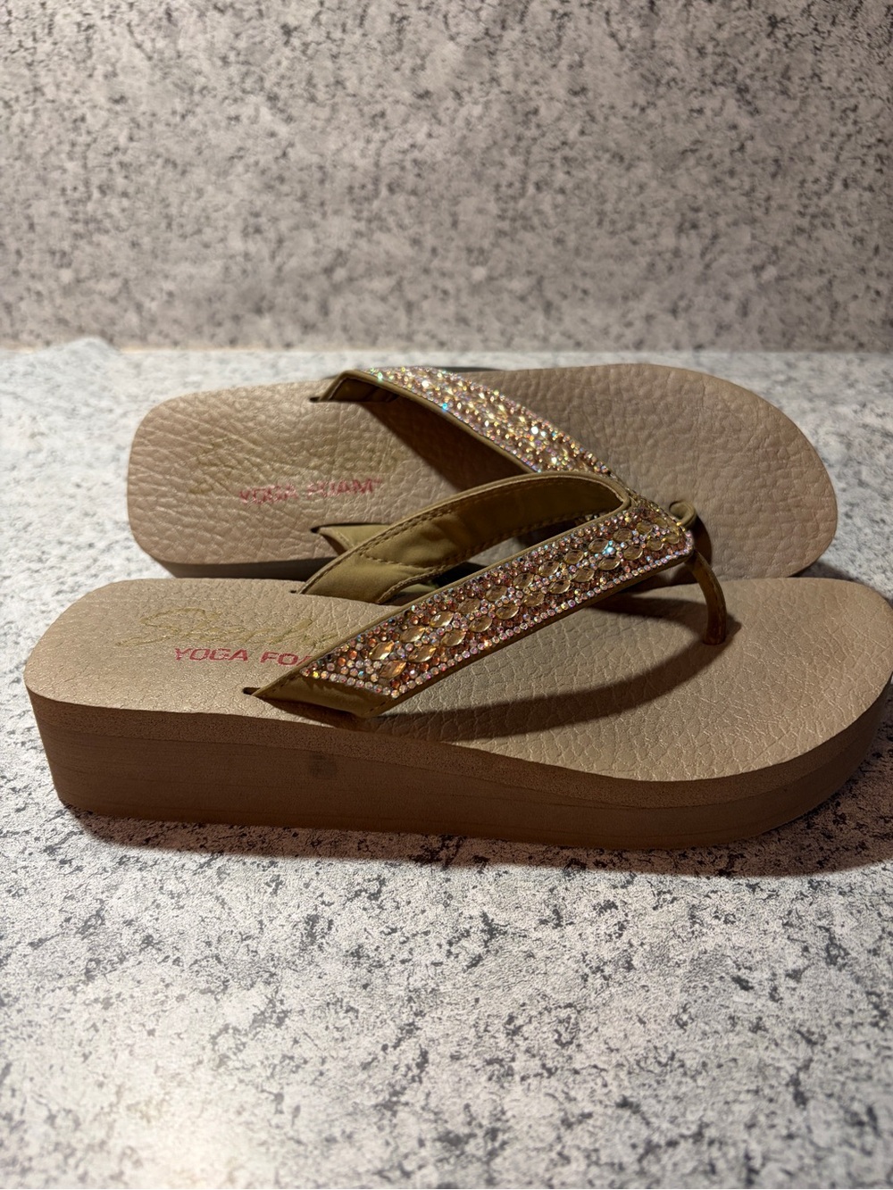 Skechers Vinyasa Glory Rhinestone Wedge Flip Flops with Yoga Foam. Ladies Size 8 - Picture 4 of 8